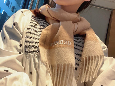 SCARF 180 CM IN CAMEL BEIGE MIX WHITE CASHMERE 366048