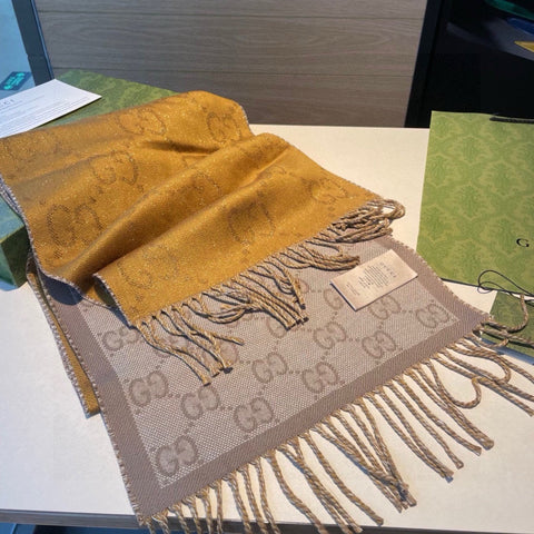 SCARF IN PEANUT BROWN AND KHAKI BROWN WOOL 405142