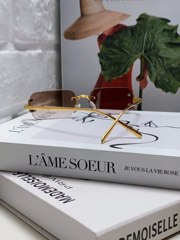 SANTOS RIMLESS RECTANGULAR FRAME SUNGLASSES 562068 IN METAL