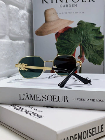 TRIOMPHE SUNGLASS 497821 IN GOLD METAL DARK TEAL LENSES