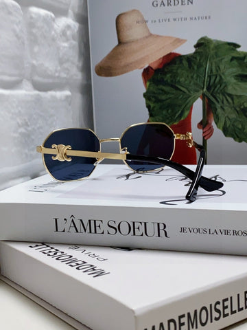 TRIOMPHE SUNGLASS 497823 IN GOLD METAL BLACK LENSES