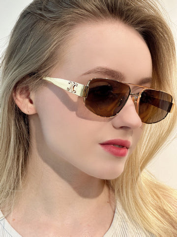 TRIOMPHE SUNGLASS 512998 IN GOLD METAL BROWN LENSES