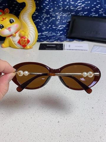 OVAL SUNGLASSES 640342 IN BROWN CLEAR ACETATE METAL FRAME