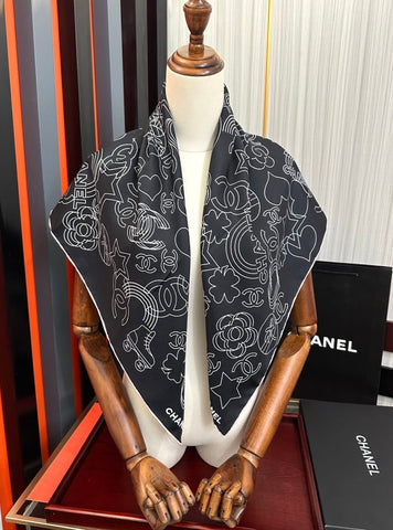 CHANEL 25S SCARF 90 IN SILK 738436