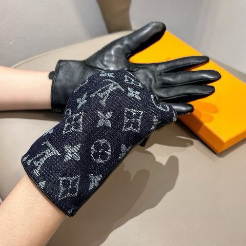 GLOVES IN BLACK MONOGRAM DENIM AND LAMBSKIN 460111