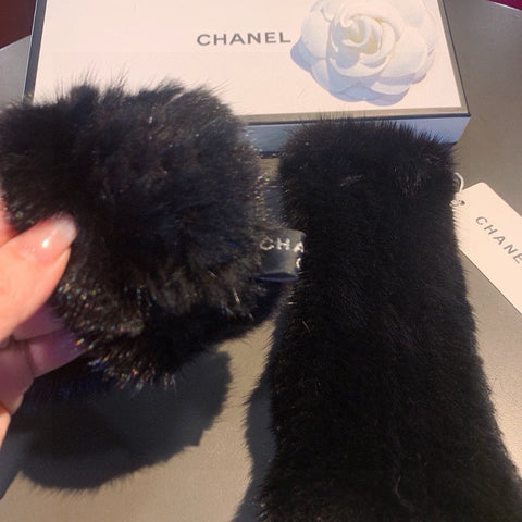 FINGERLESS GLOVES IN BLACK RABBIT FUR 462279
