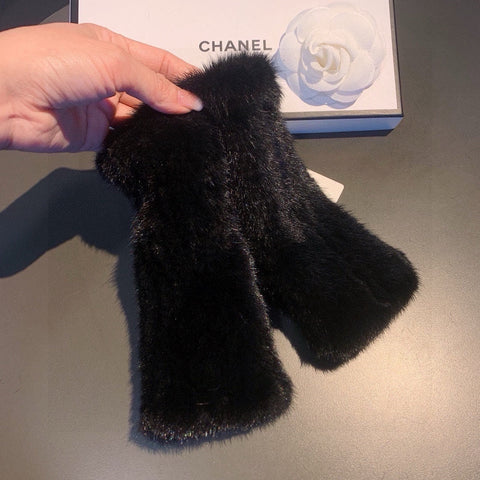 FINGERLESS GLOVES IN BLACK RABBIT FUR 462279