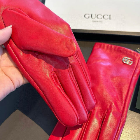 TOUCHSCREEN GLOVES IN RED LAMBSKIN AND SHEARLING LINING 463862