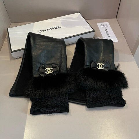 FINGERLESS LONG GLOVES IN BLACK LAMBSKIN WITH RABBIT FUR 465798
