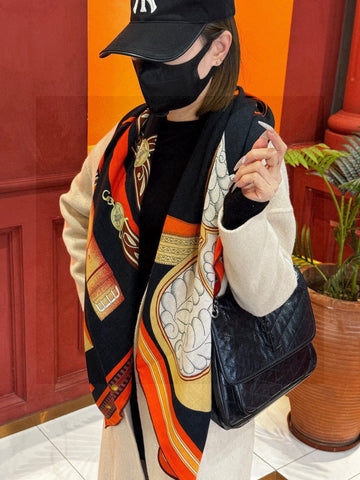 HERMES 25S SCARF 140 IN SILK AND CASHMERE 735807