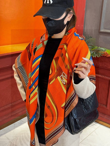 HERMES 25S SCARF 140 IN SILK AND CASHMERE 735809