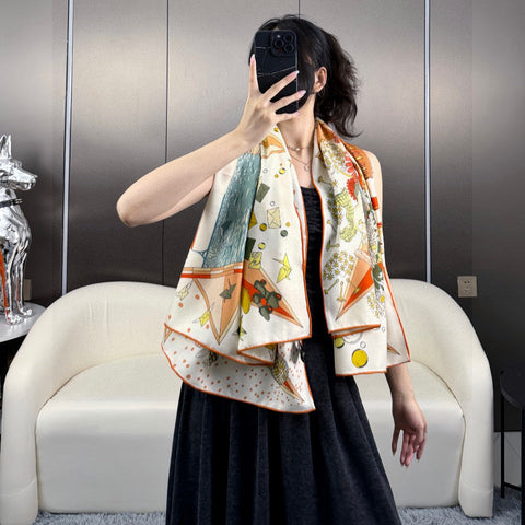 HERMES 25S SCARF 135 IN SILK AND CASHMERE 735831