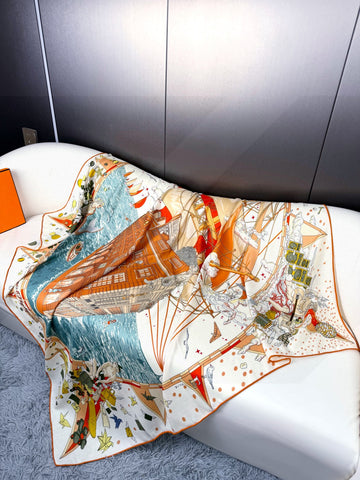 HERMES 25S SCARF 135 IN SILK AND CASHMERE 735831
