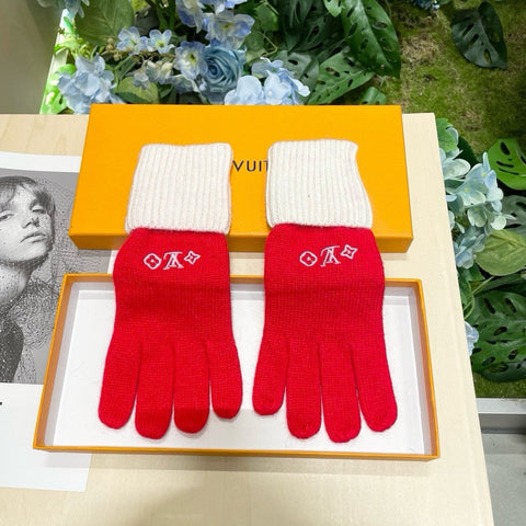 GLOVES IN CHERRY RED MIX WHITE WOOL 458551