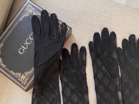 EMBROIDERED LACE MESH GLOVES BLACK 462433