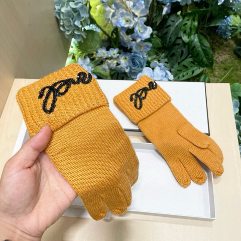 GLOVES IN MUSTARD YELLOW WOOL WITH BLACK LOGO 465776