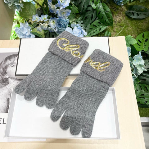 GLOVES IN DOVE GRAY WOOL WITH YELLOW LOGO 465777