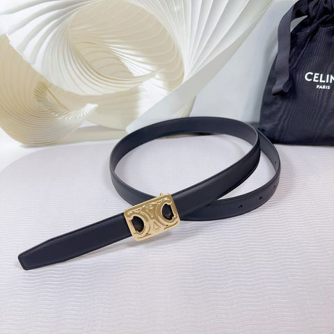 CL MEDIUM 25MM REVERSIBLE FRAMED TRIOMPHE BELT BLACK CALFSKIN LIGHT GOLD HARDWARE