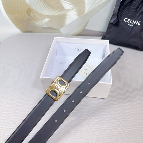 CL MEDIUM 25MM REVERSIBLE FRAMED TRIOMPHE BELT BLACK CALFSKIN LIGHT GOLD HARDWARE