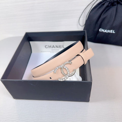 CC BELT 20 MM IN DESERT SAND SMOOTH CALFSKIN SILVER HARDWARE ATTACH RHINSTONE