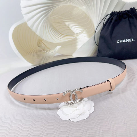 CC BELT 20 MM IN DESERT SAND SMOOTH CALFSKIN SILVER HARDWARE ATTACH RHINSTONE