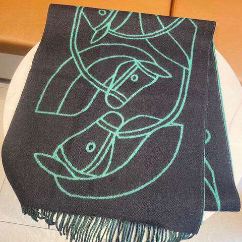 CASAQUE ENTRELACS EQUESTRES 190 CM SCARF IN PERSLAN GREEN CASHMERE