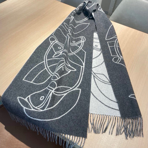 CASAQUE ENTRELACS EQUESTRES 190 CM SCARF IN SHADOW GRAY CASHMERE