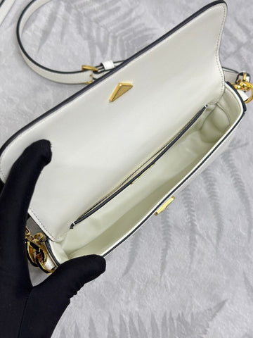 PRADA 25S MINI FLAP BAG 20 IN WHITE SAFFIANO CALFSKIN GOLD HARDWARE