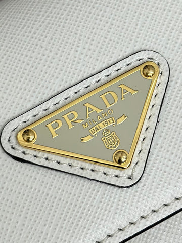 PRADA 25S MINI FLAP BAG 20 IN WHITE SAFFIANO CALFSKIN GOLD HARDWARE