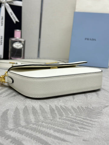 PRADA 25S MINI FLAP BAG 20 IN WHITE SAFFIANO CALFSKIN GOLD HARDWARE