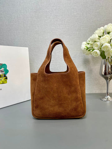 MINI TOTE BAG 18 IN RED BROWN SUEDE GOLD LOGO