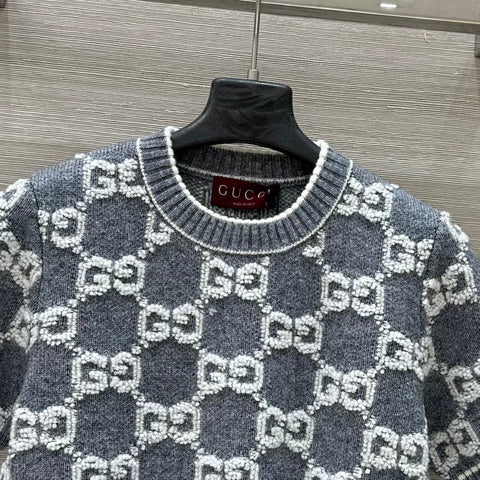Gucci Knit Sweater Gray White Wool