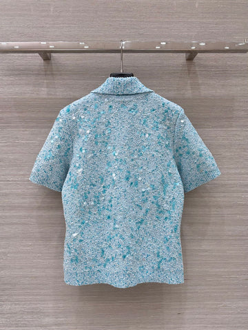 Gucci Knitted Polo Short-sleeved Top Blue Wool