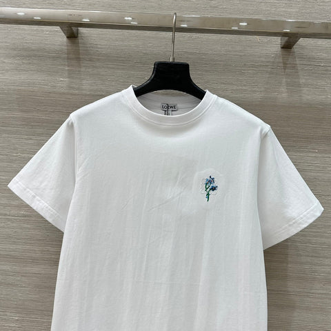 Loewe Floral Embroidered Short-sleeved T-shirt White Cotton