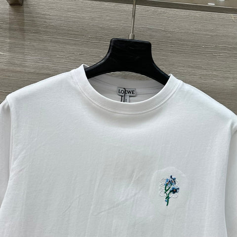 Loewe Floral Embroidered Short-sleeved T-shirt White Cotton