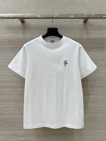 Loewe Floral Embroidered Short-sleeved T-shirt White Cotton