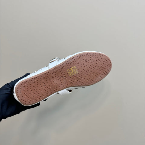 STRASS BALLET FLATS IN WHITE CALFSKIN