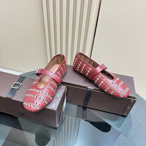 STRASS BALLET FLATS IN RUBY RED CALFSKIN