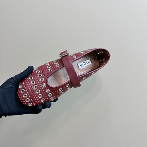 STRASS BALLET FLATS IN RUBY RED CALFSKIN