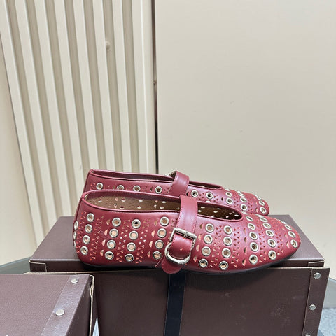 STRASS BALLET FLATS IN RUBY RED CALFSKIN