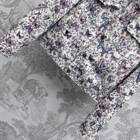 CD Jacket White Cotton Denim with Multicolor