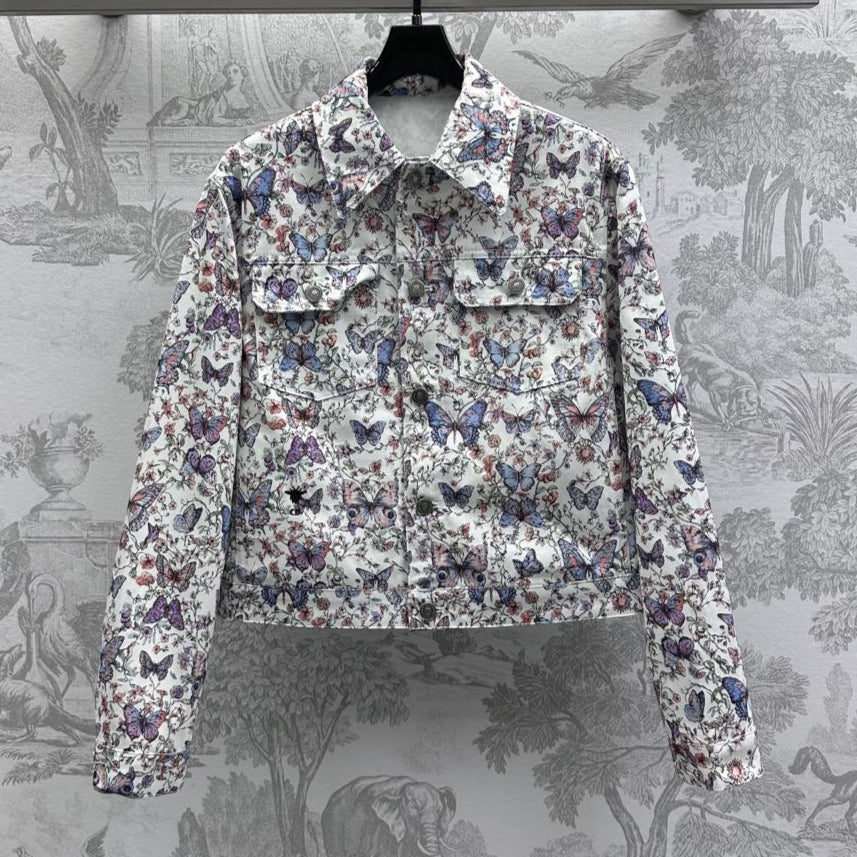 CD Jacket White Cotton Denim with Multicolor