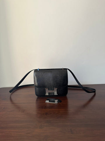 CONSTANCE 18 BLACK LIZARD SILVER HARDWARE