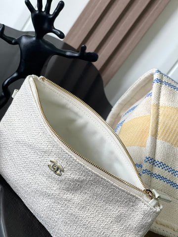 CHANEL 25S SHOPPING BAG 35 IN CREAM WHITE AND YELLOW CANVAS