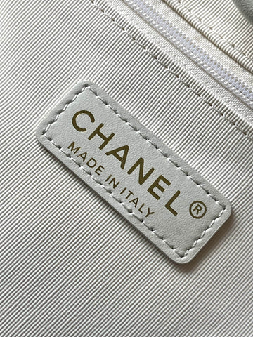 CHANEL 25S SHOPPING BAG 35 IN CREAM WHITE AND YELLOW CANVAS