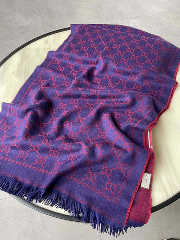 SCARF 180 CM IN VIOLET PURPLE GG PATTERN MONOGRAM WOOL 407526