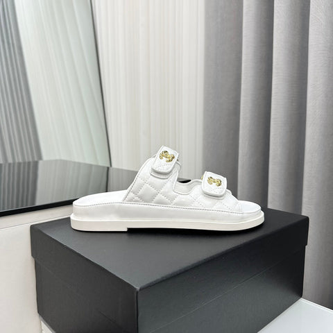 dad sandals white patent lambskin mules