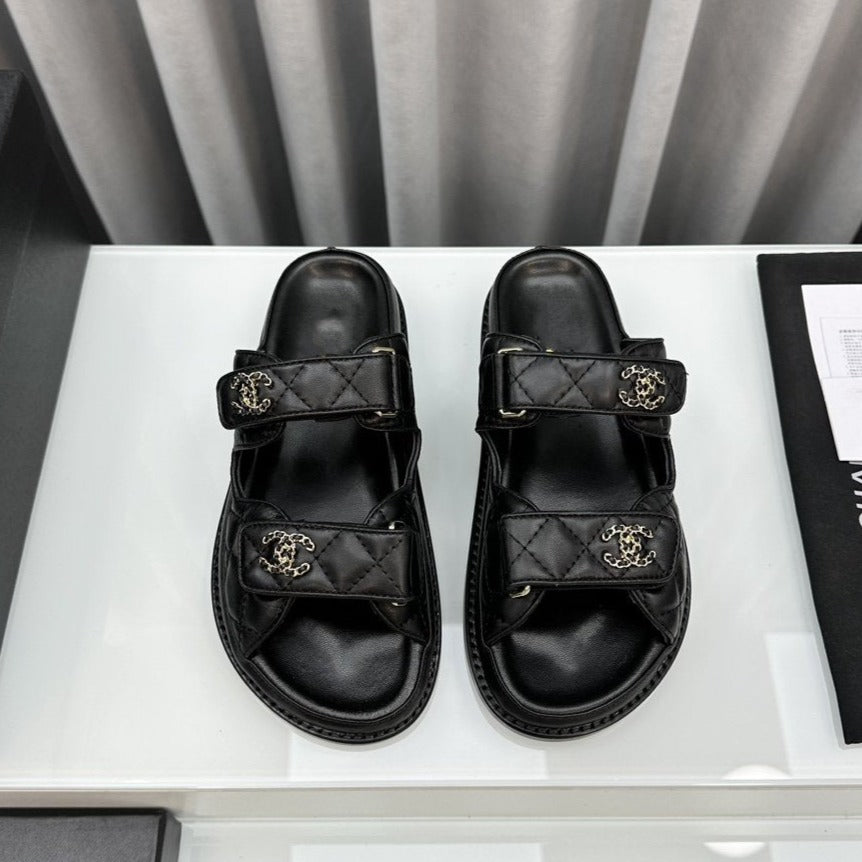 dad sandals black patent interwoven leather cc