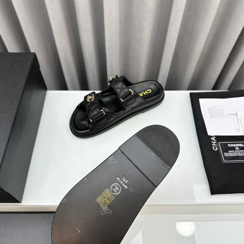 dad sandals black patent interwoven leather cc