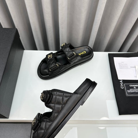 dad sandals black patent interwoven leather cc